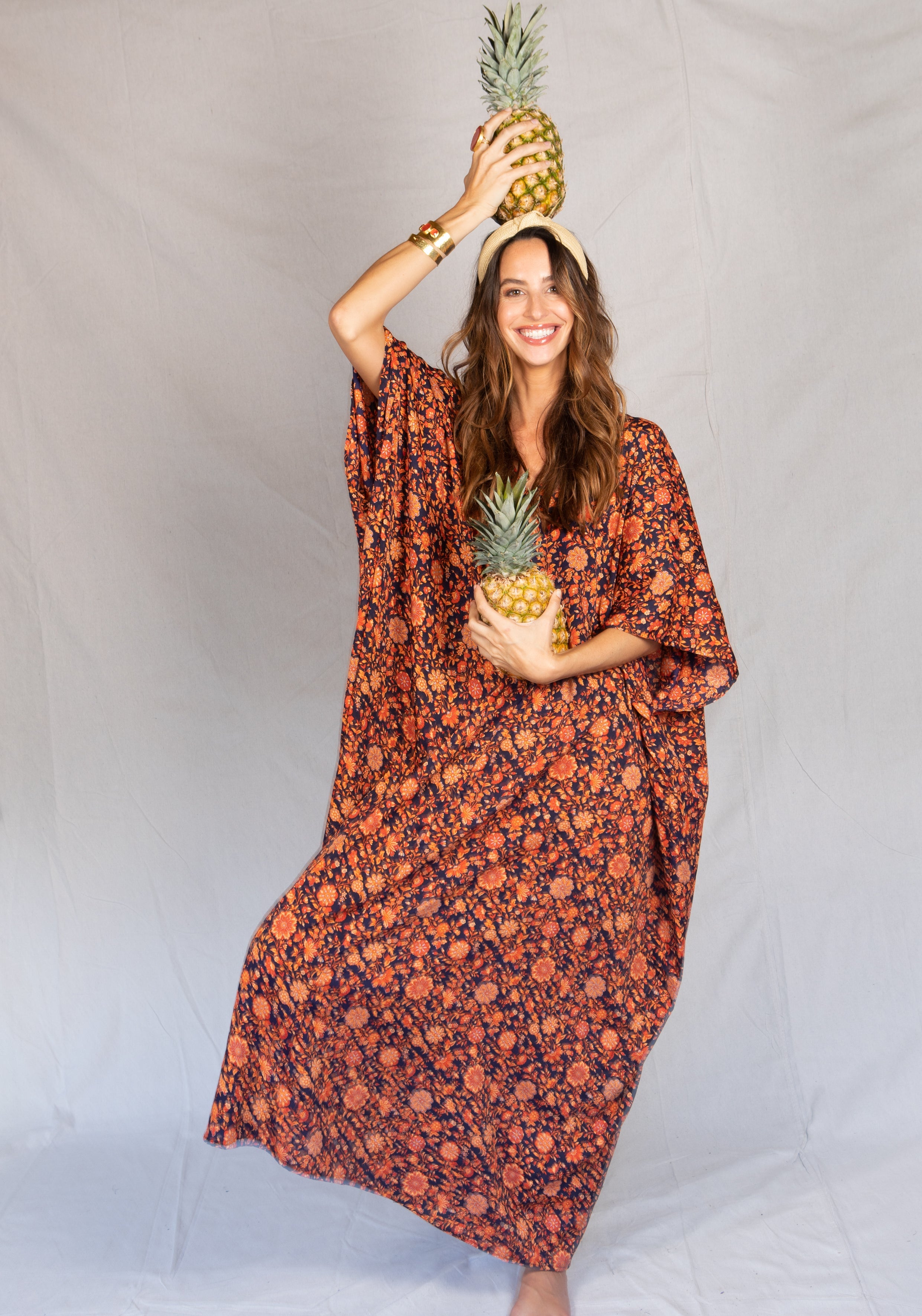 Labs Kaftan Orange Flowers